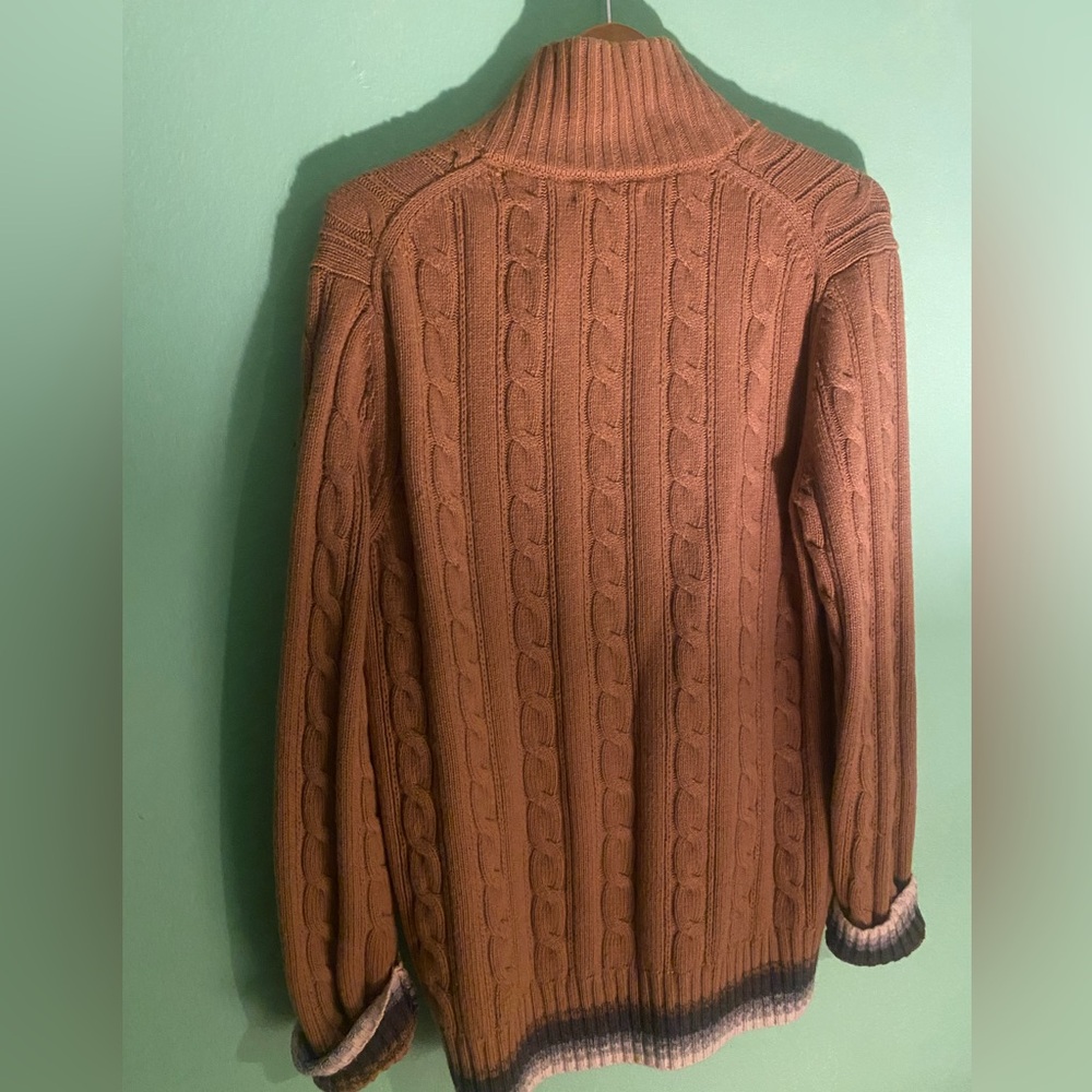 BANANA REPUBLIC MEN’s CHUNKY  YARN ZIPPED TAN CARDIGAN Sweater Lrg COZY - Picture 7 of 10